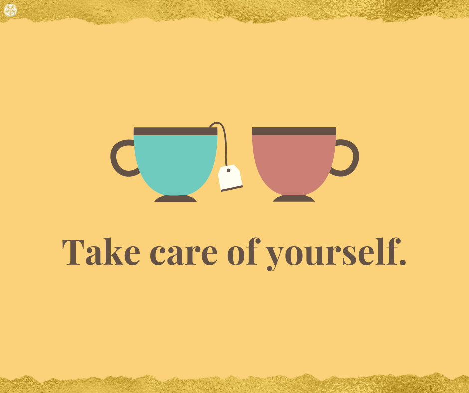 Take care of your self message with two cups of coffee